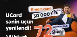 Unibank kredit kartını yenilədi: Kredit xətti 30 min manat, güzəşt müddəti 72 gün!