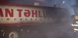 Bakıda 31 tonluq yanacaq daşıyan maşın yandı - VİDEO