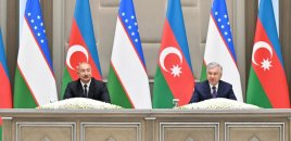 Azərbaycan və Özbəkistan prezidentləri mətbuata bəyanatlarla çıxış ediblər - FOTOLAR