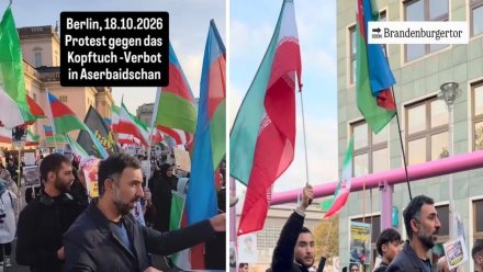 İran bayraqları, fars dilində şüarlar... -  Almaniyadakı aksiyada diqqətçəkən MƏQAMLAR