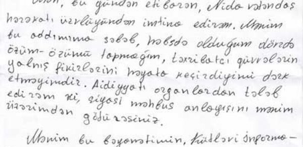Həbsdəki NİDA-çı prezidentə müraciət etdi - MƏTN