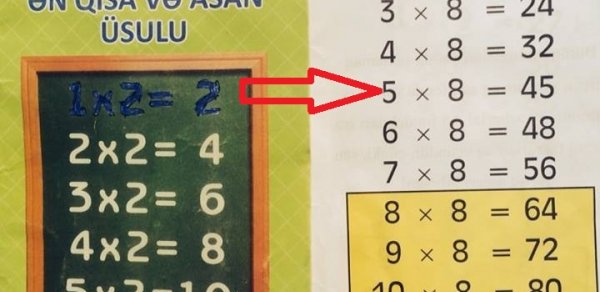 Vurma cədvəli kitabında biabırçı səhv - FOTO