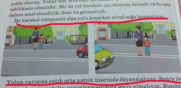 "Həyat bilgisi" dərsliyində ciddi səhv: Uşaqlara yol hərəkət qaydaları səhv aşılanır - FOTO