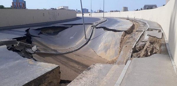 Bakıda yol çökdü - Səbəbi metro tikintisidir - Foto