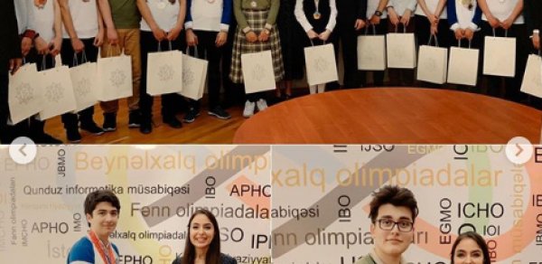 Leyla Əliyeva olimpiada qalibləri ilə görüşdü - Fotolar