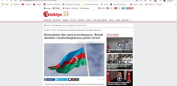 Türkiyə KİV: “Ermənistanın ilhaqçı siyasəti bütün dünya üçün təhlükəli tendensiyadır”