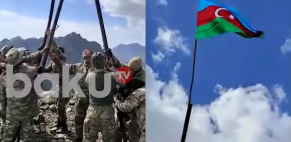 Ordumuz işğaldan azad edilmiş ərazidə Azərbaycan Bayrağını sancdı - VİDEO