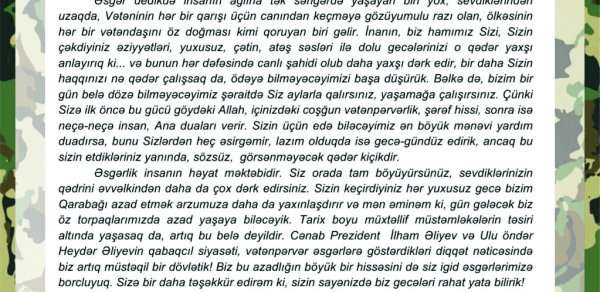 "Əsgərə məktub" layihəsi çərçivəsində yazı müsabiqəsi keçirilib