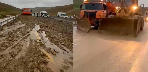 Güclü yağış Bakı-Şamaxı yolunda avtomobillərin hərəkətində maneə yaradıb