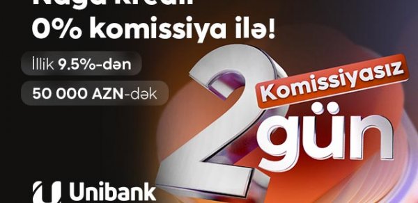 “Unibank”dan 0% komissiyalı kredit fürsəti – cəmi 2 gün!