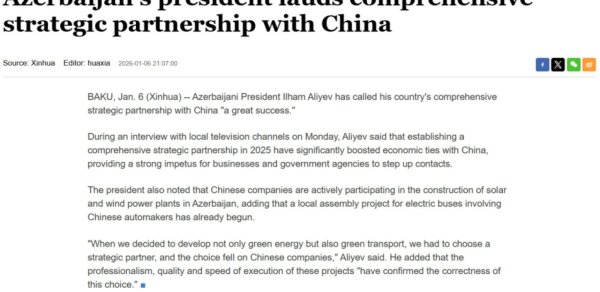 Çin mediası İlham Əliyevin Çinə dair fikirlərindən yazdı