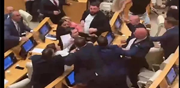 Gürcüstan parlamentinin iclasında dava düşüb - VİDEO