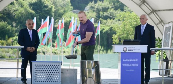 İlham Əliyev Laçında “Həkəriçay” su anbarının təməlini qoydu - FOTOLAR