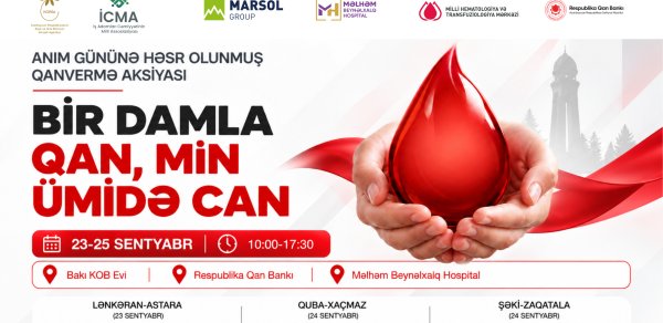 “Bir damla qan, min ümidə can” – 4 şəhərdə qanvermə aksiyası keçiriləcək