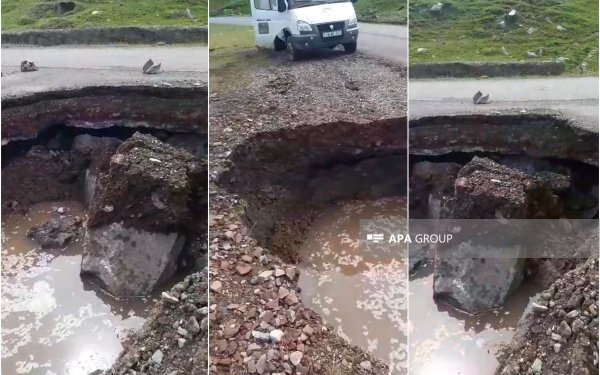 Daşkəsəndə sel suları ciddi fəsadlara səbəb olub, yol çöküb - FOTOLAR