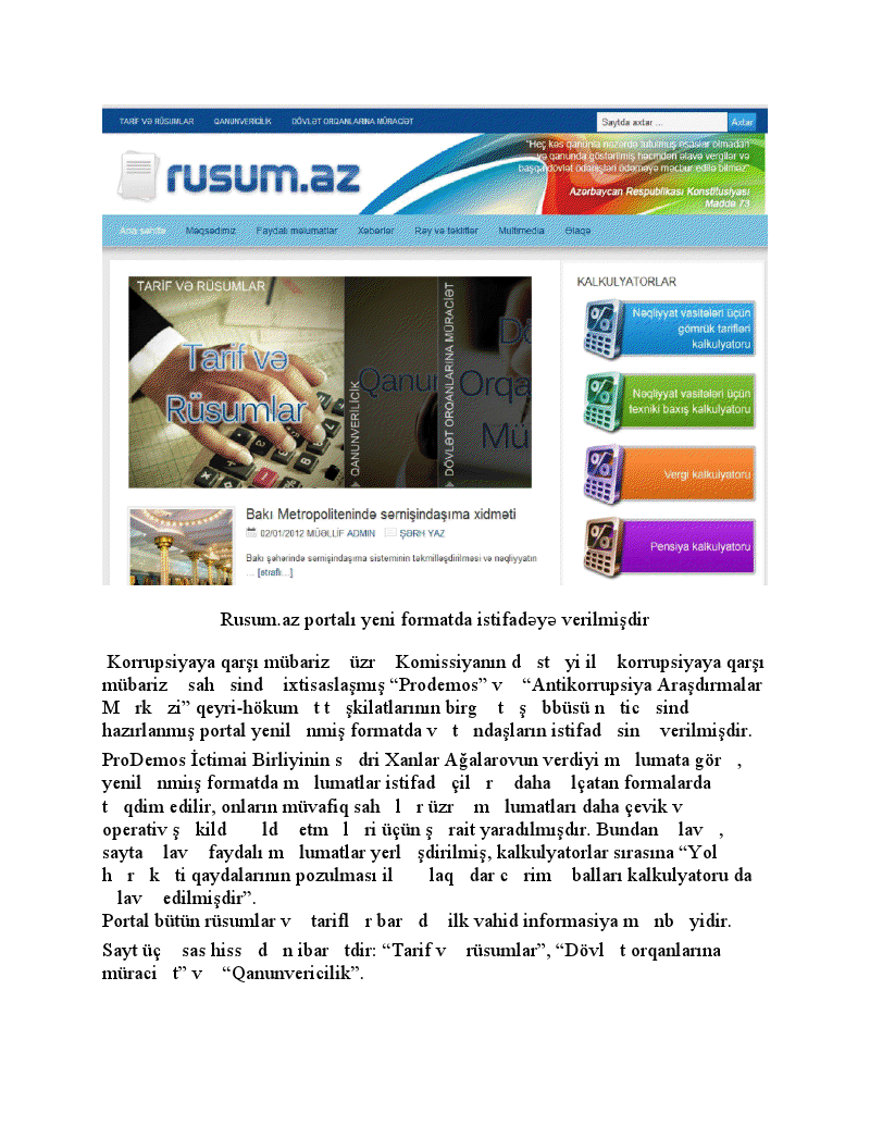Rusum.az portalı yeni formatda istifadəyə verildi
