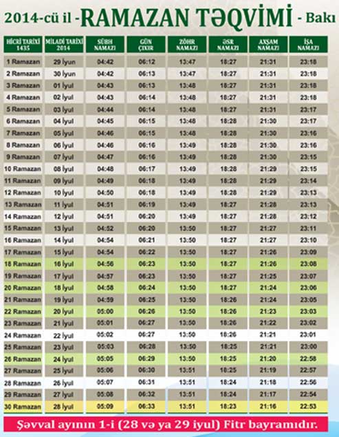 QMİ Ramazan təqvimini açıqlayıb - TƏQVİM
