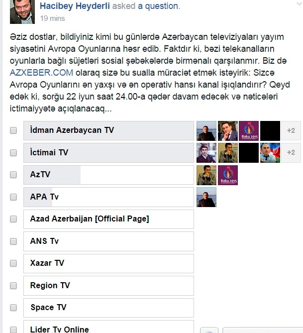 Avropa Oyunlarını ən yaxşı hansı telekanal işıqlandırır? - SORĞU 
