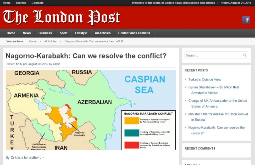 “The London Post” portalında AZƏRTAC-ın xüsusi müxbirinin Dağlıq Qarabağ münaqişəsi ilə bağlı analitik məqaləsi dərc edilib