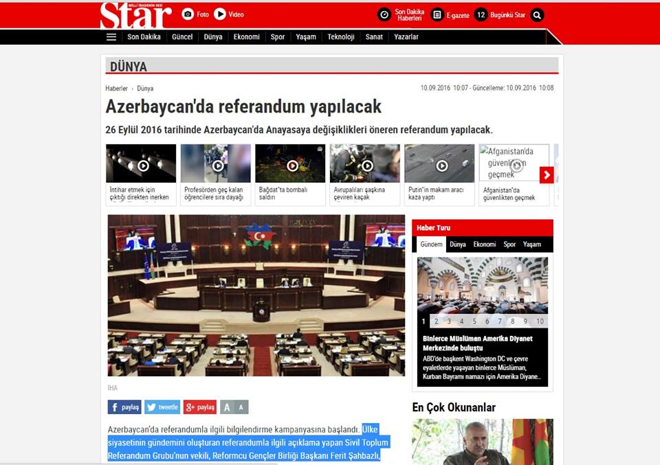 Türkiyə mediası Azərbaycanda keçiriləcək referendumdan yazıb-FOTOLAR
