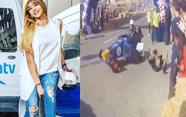 ATV-nin aparıcısını yarış arabası vurdu - Video