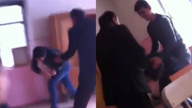 Məktəbdə biabırçılıq: müəllim şagirdi döydü - VİDEO