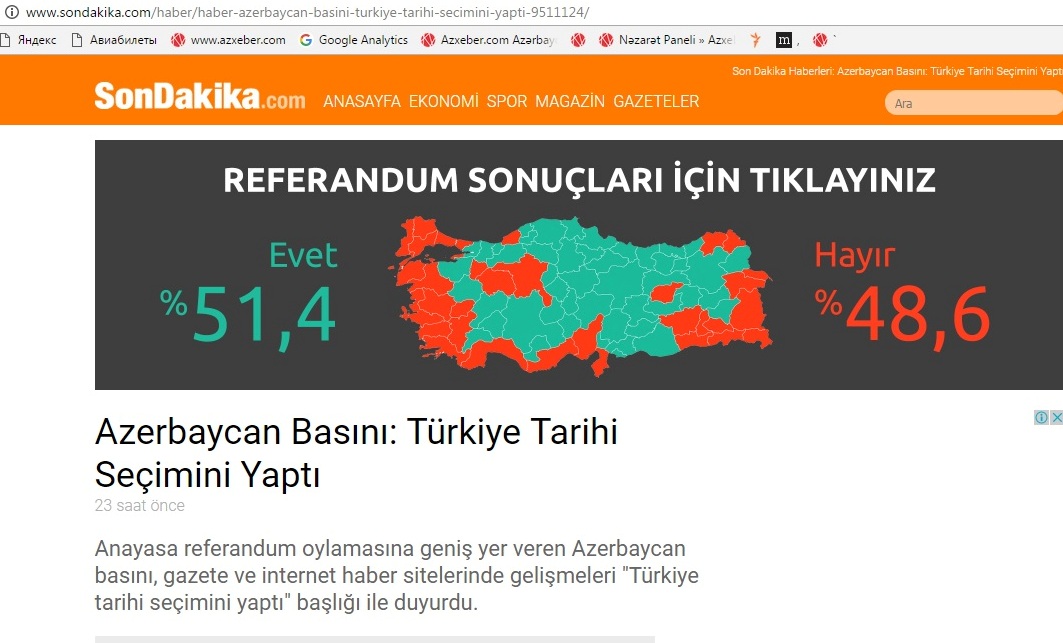 Türkiyə mediası Azxeber.com-un referendum xəbərlərinə geniş yer ayırıb - FOTOLAR