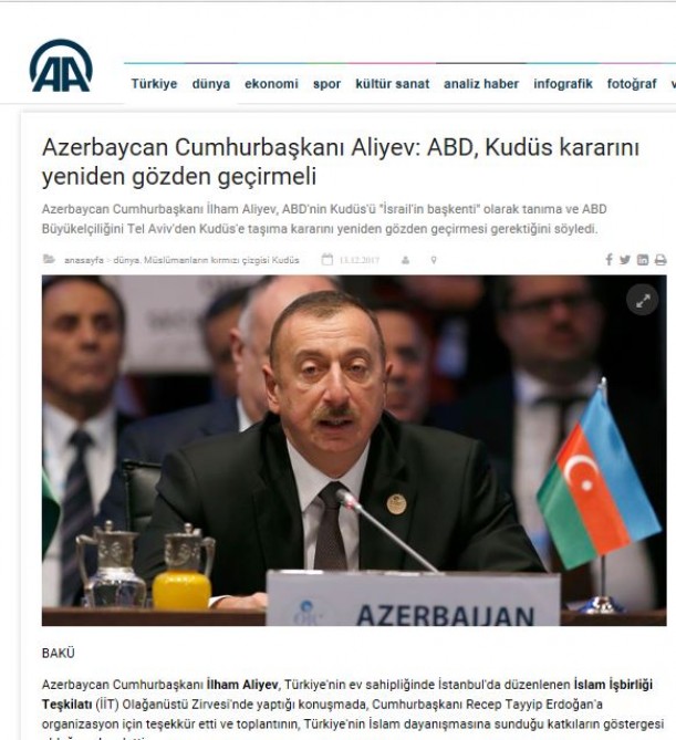 Azərbaycan Prezidentinin İƏT-in zirvə görüşündəki çıxışı Türkiyə mediasında geniş işıqlandırılıb