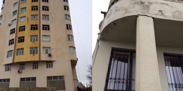 Bakıda böyük təhlükə: 16 mərtəbəli yeni binada çatlar yarandı - FOTOLAR