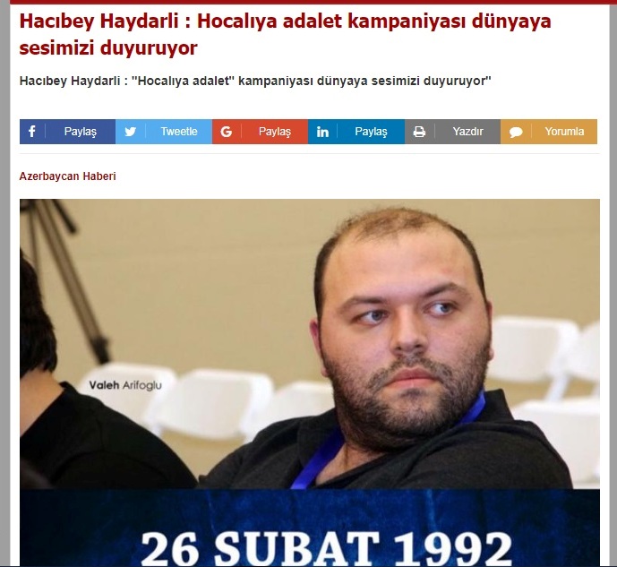 Azərbaycanlı jurnalistin Xocalı haqda yazısı Türkiyə mətbuatında yayımlanıb - FOTO