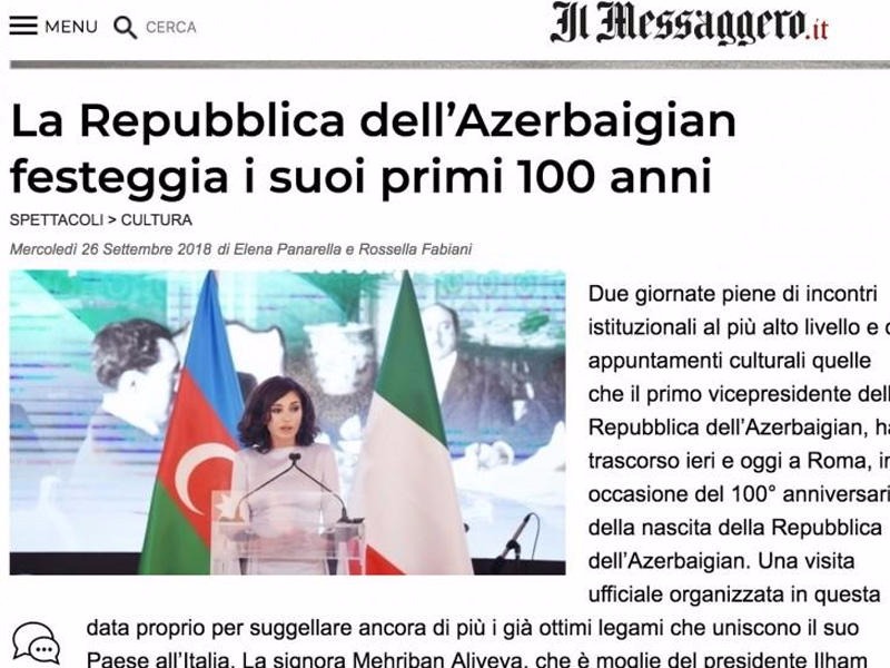 Mehriban Əliyevanın səfəri İtaliya mətbuatında - FOTO