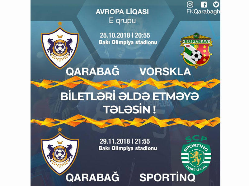 "Qarabağ"ın "Vorskla" və "Sportinq"lə oyunlarının biletləri satışda - QİYMƏTLƏR