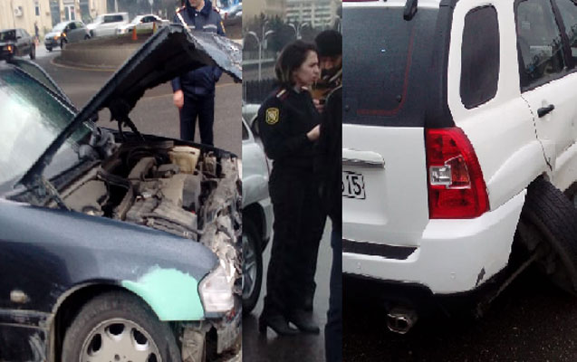 Bakıda xanım polis kapitanı qəzaya düşdü - Foto - Video