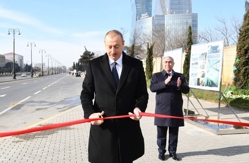 Prezident Bakıda yeraltı piyada keçidinin açılışında iştirak etdi - FOTOLAR