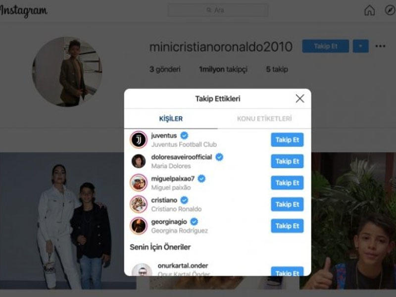 Ronaldonun oğlu Instagram-da: 24 saatda 1 milyon təqibçi yığdı