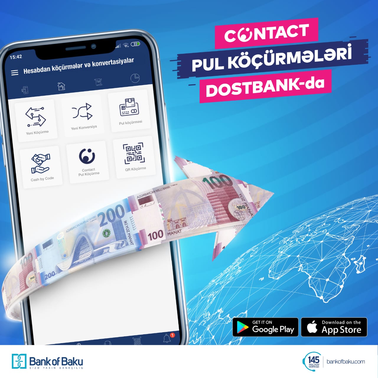 Contact Təcili pul köçürmə sistemi indi DostBank-da!