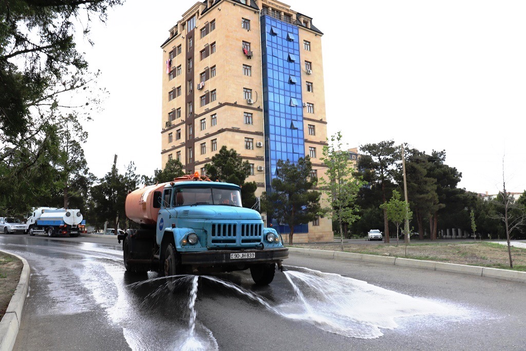 Naftalanda dezinfeksiya işləri davam etdirilir - FOTOLAR