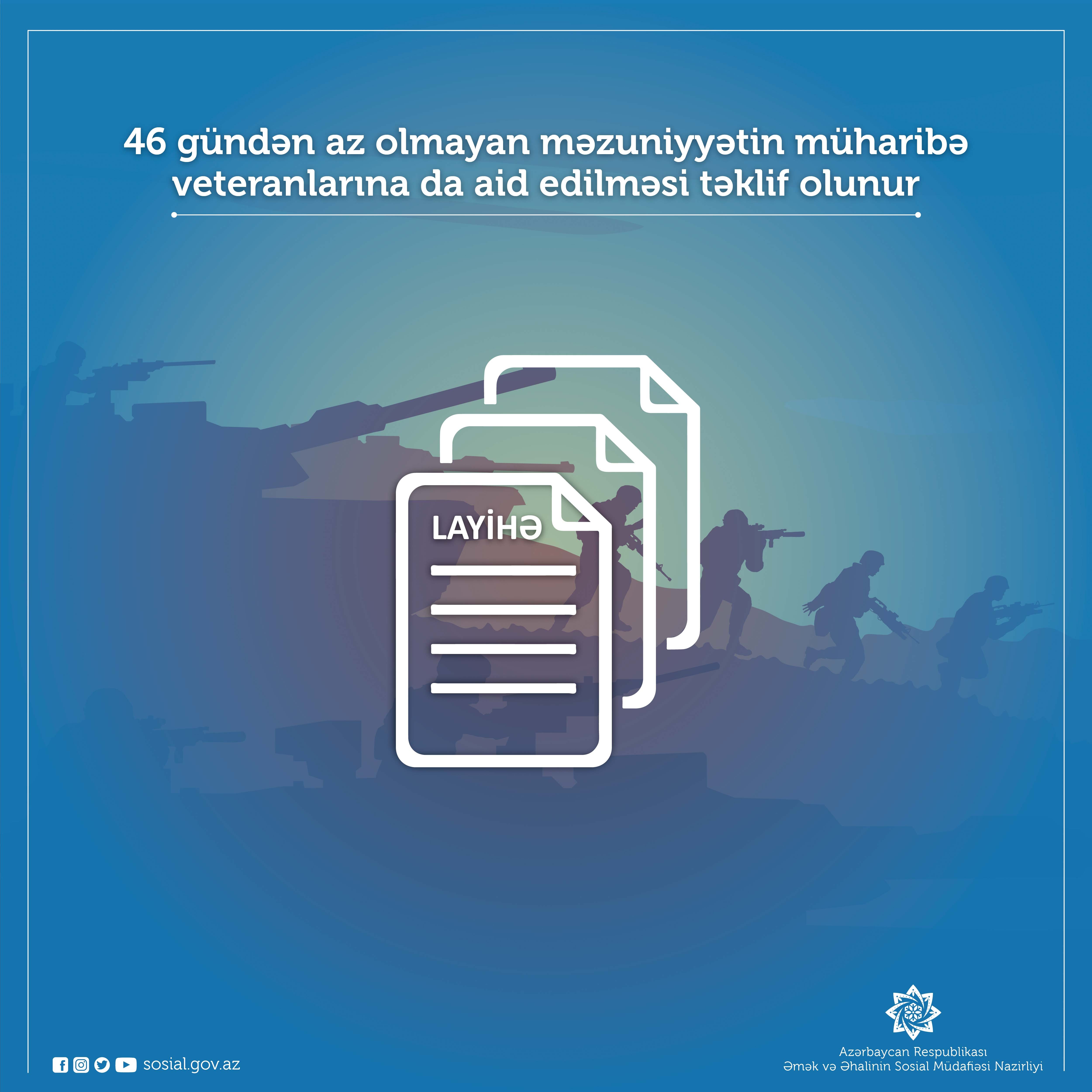Müharibə veteranlarına 46 gündən az olmayan məzuniyyət veriləcək