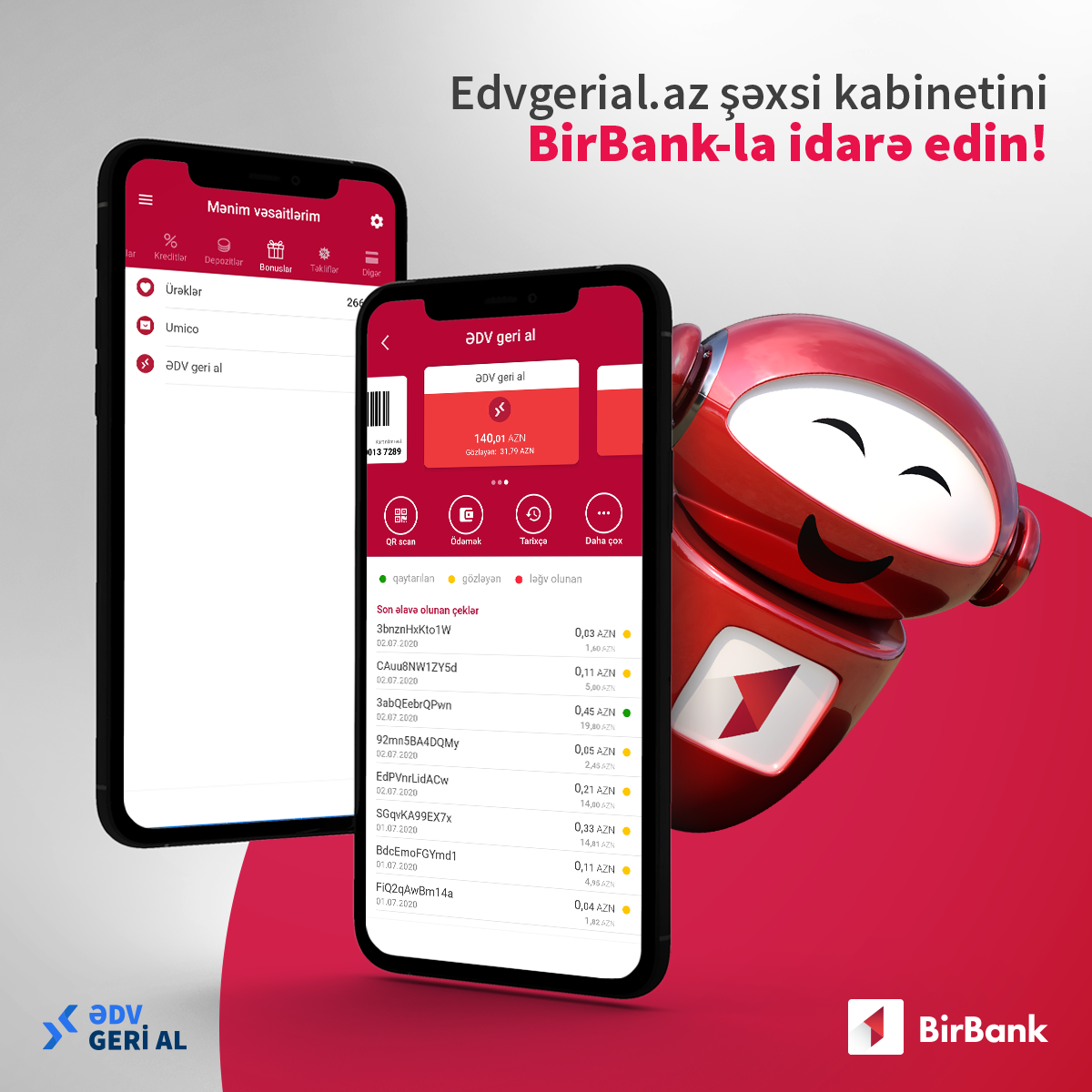 BirBank mobil tətbiqi vasitəsilə www.edvgerial.az portalındakı şəxsi kabinetinizi idarə edin!