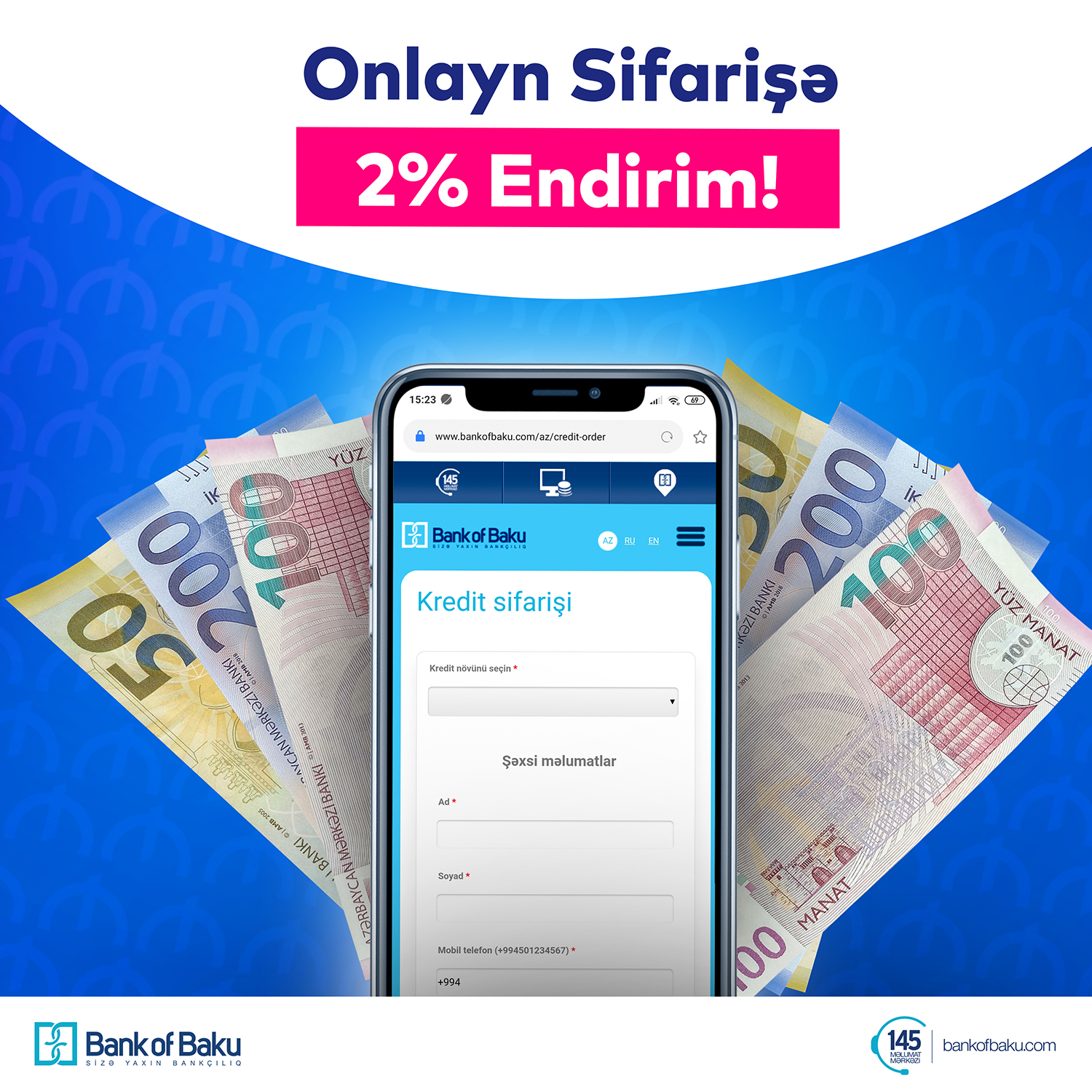 Bank of Baku-da onlayn kreditlər 2% ENDİRİMLƏ və KOMİSSİYASIZ!