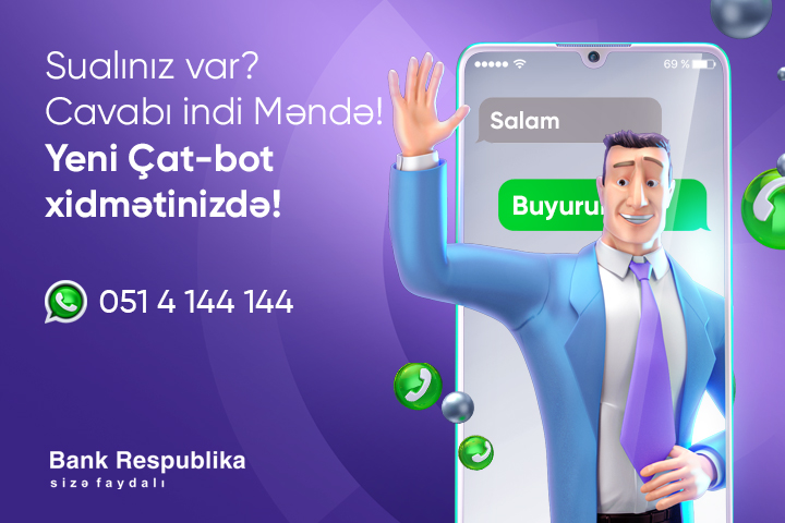 Azərbaycanda ilk dəfə bank Whatsapp-da çat-bot təqdim edib!