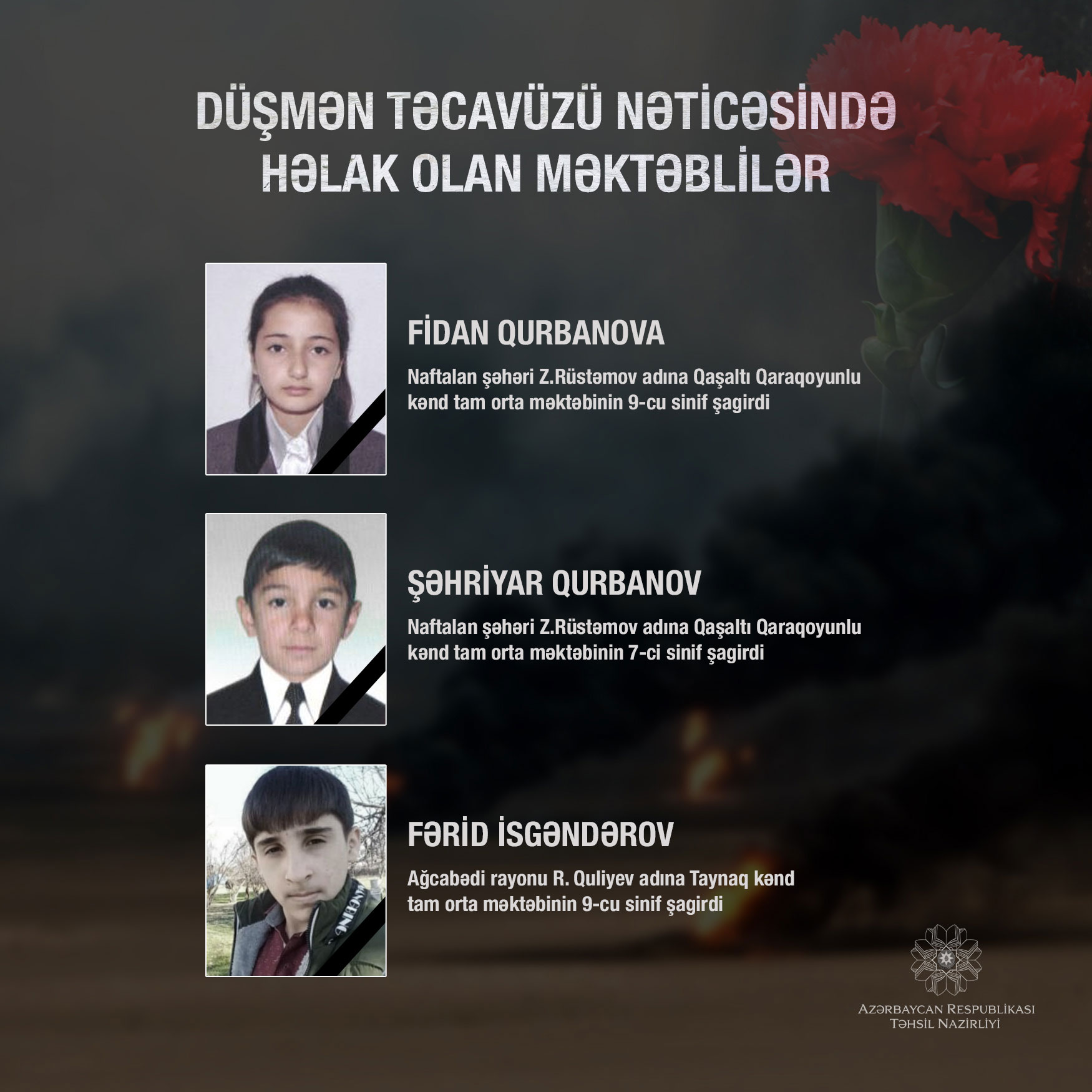 Ermənistanın təcavüzü nəticəsində həlak olan daha bir məktəbli - FOTO