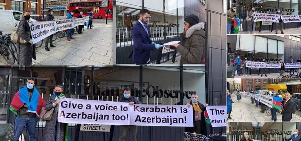 Azərbaycanlılar “The Guardian” nəşrinin binası qarşısında aksiya keçiriblər
