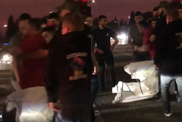 ABŞ-da aksiya zamanı yolu bağlayan erməniləri taxta ilə döydülər - VİDEO