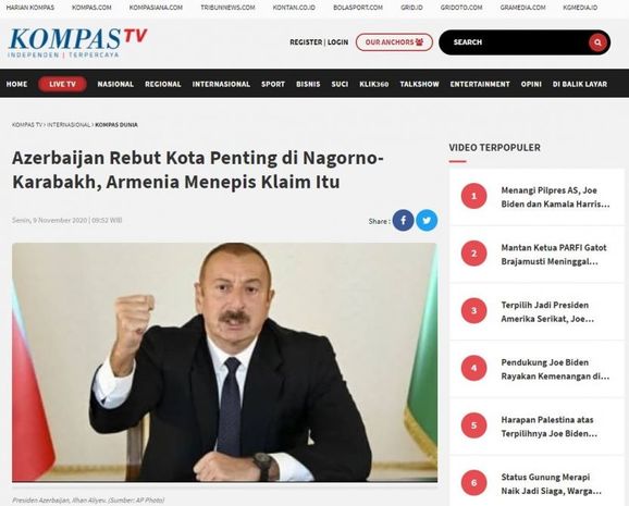 İndoneziya mətbuatı Şuşanın erməni işğalından azad edilməsini geniş işıqlandırdı - FOTO