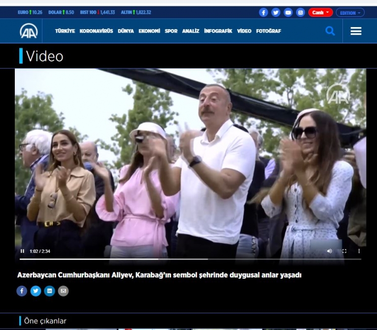 Türkiyə mediası Prezident İlham Əliyevin Şuşaya səfərini geniş işıqlandırıb - FOTOLAR