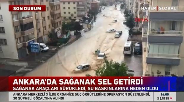 Ankarada sel: Avtomobilləri su apardı – VİDEO
