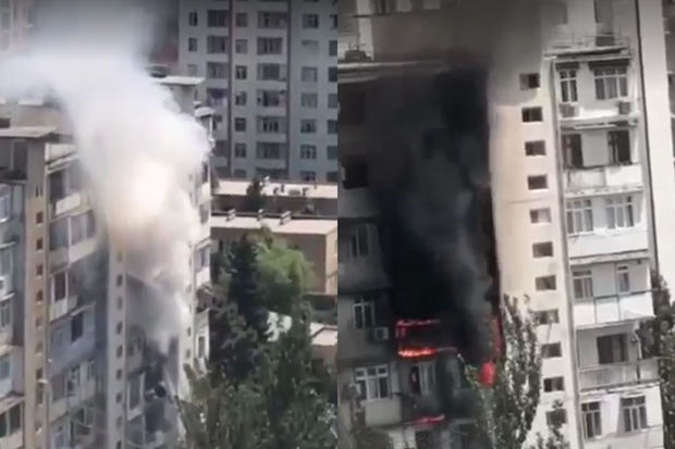 Bakıda yaşayış binası yanır - VİDEO