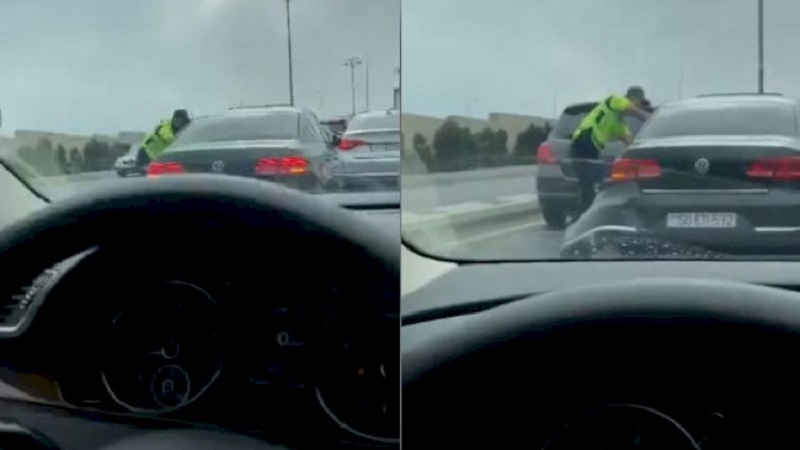 Yol polisləri ilə sürücü arasında qarşıdurma - VİDEO