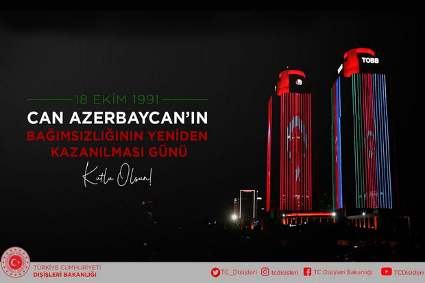 Türkiyə XİN Azərbaycanı Müstəqilliyin Bərpası Günü münasibətilə təbrik etdi
